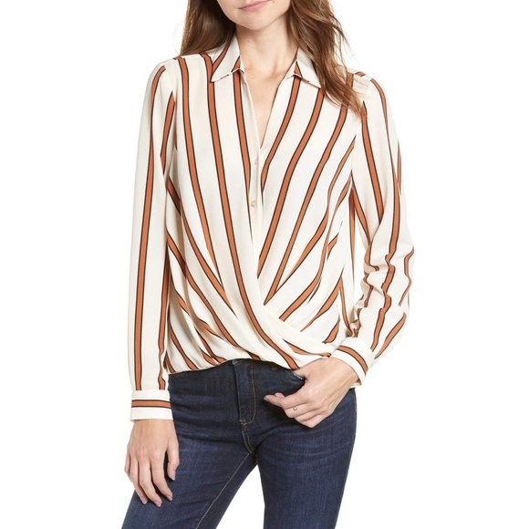 All in Favor Tops - All in Favor Striped Twist Blouse with Collar S